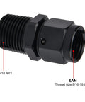 Beefy 6AN Female to 3/8 NPT Male Swivel Aluminum Fitting Black Anodized 6061-T6, High Pressure 1500 PSI, Wide Temperature Range -60C to 300C, Rugged Aluminum Quick Connect for Serious Performance Builds. 6AN to 3/8-18 NPT fitting