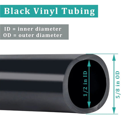 Black Vinyl Tubing Half Inch Inner Diameter And Five Eighths Inch Outer Diameter Ten Foot Flexible Hose cross-section view
