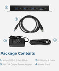 Package contents of 4 Port USB 3.2 Gen 1 Industrial Hub In Rugged Metal Case With Screw Lock Cable Option Beastly Fast 5Gbps Data Transfer