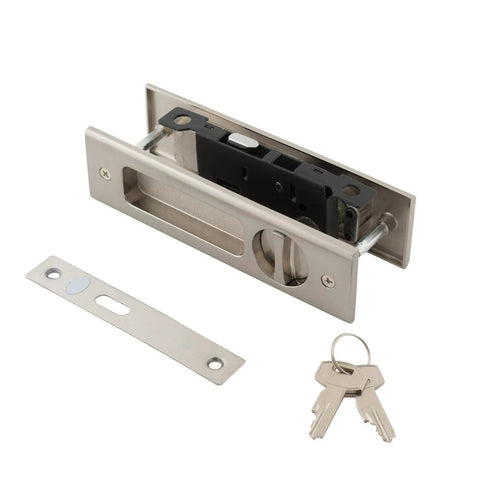 6.3 Inch Privacy Pocket Door Lock With Key Recessed Sliding Door Mortise Lock with copper core cylinder and zinc alloy panel.