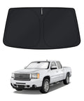 Custom Fit Windshield Sun Shade For Chevy Silverado And GMC Sierra 2007 To 2013 Foldable UV Blocker over truck image