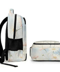 Pastel Pink White Daisies Printed Unisex Backpack With Large Capacity, Durable Polyester Daypack with side and front view