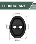 Extra Thick Silicone Car Door Latch Covers 4 Pack Self Stick Shock Absorbing Pad dimensions 1.46x3.54 inches, black color, for smooth closures.