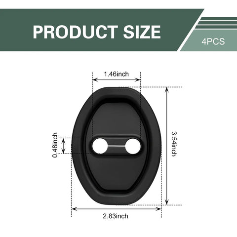 Extra Thick Silicone Car Door Latch Covers 4 Pack Self Stick Shock Absorbing Pad dimensions 1.46x3.54 inches, black color, for smooth closures.