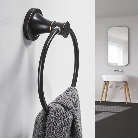 Oil Rubbed Bronze 4 Piece Bathroom Accessories Set With Wall Mounted Towel Bar Towel Ring Toilet Paper Holder And Double Towel Hooks