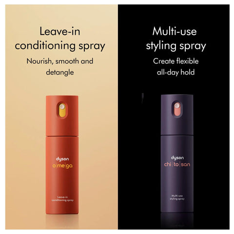 Define And Refresh Styling Duo For All Hair Types, featuring omega leave-in conditioner and multi-use styling spray bottles.