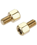 M4 Hex Brass Standoff Spacers With Male Female Threaded Pillar Screws And Nuts For Computer Motherboard Circuit Board Electronics Kits Built Solid As A Rock Heavy Duty Hardware, two brass nuts with threaded screws on a white background.