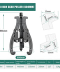 Beefy 3 Jaw Gear Puller for Large Machinery with Carbon Steel Construction and Heat Treated Claws 24 Inch dimensions diagram