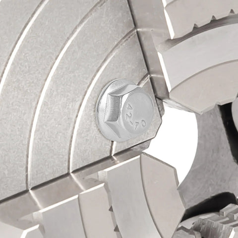 Flanged hex bolt, 1/4-20 x 1, stainless steel 304, full-thread, installed in metal assembly.