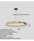 Crystal Hanging Pendant LED Lights Luxury Round Rings Chandelier Lamp Home for Living Dining Room,Space with adjustable wire and crystal ring.