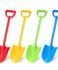 4 Piece 15 Inch Beach Sand Shovel Set for Kids, Colorful Outdoor Digging Toys, red, yellow, green, and blue sturdy plastic shovels