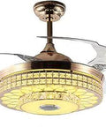 42 Inch Crystal Fandelier Ceiling Fan With Bluetooth Speaker And Light, Modern Chandelier Fan For Living Room, Retractable blades