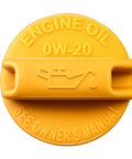 Engine Oil Filler Cap Replacement 15255AA161 for Subaru models, yellow cap with oil symbol and 0W-20 marking