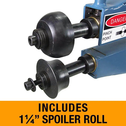 Close-up of 36 Inch Metal Bead Roller with 1¼ inch spoiler roll attachment for 16 gauge mild steel and pro-grade performance