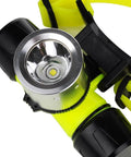 Close-up of Waterproof Diving Headlamp 1200 Lumen Underwater Light For Swimming Camping Hiking Hunting Fishing with rubber strap