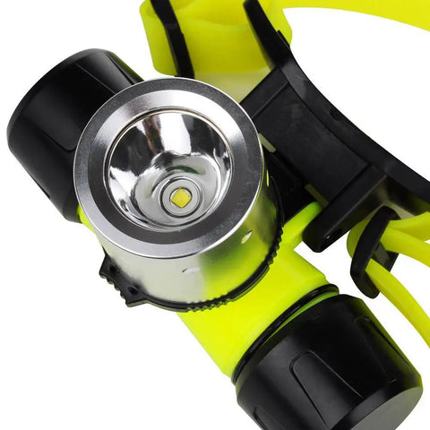 Close-up of Waterproof Diving Headlamp 1200 Lumen Underwater Light For Swimming Camping Hiking Hunting Fishing with rubber strap