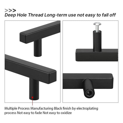 Close-up view of 25 Pack 3 Inch Black Cabinet Pulls Stainless Steel Drawer Handles With Mounting Screws, showing durable black finish.