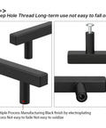 Close up of black T pull drawer handles from 50 Pack Black Cabinet Pulls 3 Inch Center to Center with deep hole thread and screws