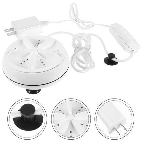 Travel Ready Compact Washing Machine Acts As A Laundry Game Changer With White Design And Power Adapter For Delicate Fabrics.