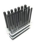 Center Transfer Punches Set With Stand, 28 Piece Machinist Kit In Heat Treated Steel, front view showing full set in black oxide finish.