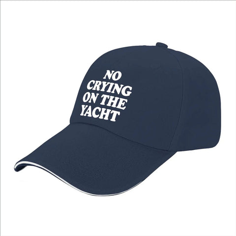 No Crying On The Yacht Baseball Hat For Dad Navy, Adjustable Strap Cap With Clean Fit, Photo Ready Street Style, front view