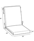 Diagram of 4-Pack Outdoor Patio Dining Chair Cushions 20x44 Inches, Rain-Proof And Fade-Resistant, with measurements shown