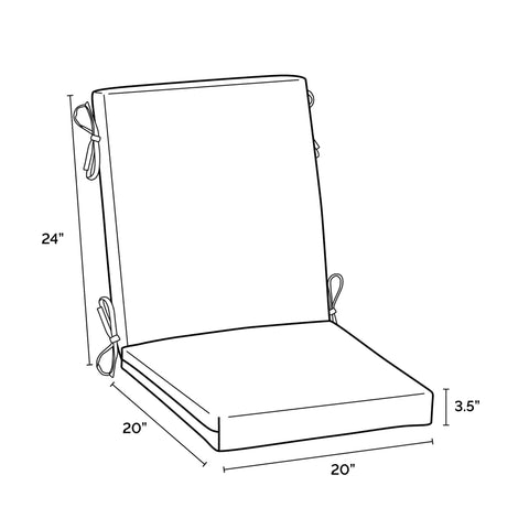 Diagram of 4-Pack Outdoor Patio Dining Chair Cushions 20x44 Inches, Rain-Proof And Fade-Resistant, with measurements shown