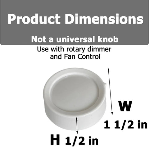 Two Pack White Rotary Dimmer Knobs Replacement For Rotary Dimmer Switch And Fan Control RK-WH Style Showing Dimensions