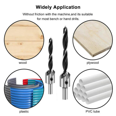 COMOWARE 7-piece countersink drill bit set with hex key; high-speed steel bits for woodworking