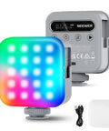 Magnetic RGB Video Light For Cameras, 360 Degree Full Color LED Light With CRI 96 Plus, 2500K To 9000K, 18 Scene Modes, front and back view