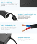 Heavy Duty Rock Solid AC To DC Converter 110V To 12V 30Amp 360Watt showing solid PC & ABS shell, universal female socket, and power cord details.