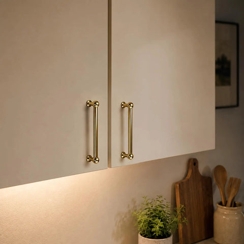 3-Inch Hole Center Unlacquered Brass Cabinet Pulls 5-Pack Solid Brass Drawer Handles For Kitchen And Home Cabinet Hardware on cabinets