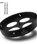 Rannb 9.5-inch bi-metal hole saw with drill bits and hex wrench; black HSS cutter for wood plastic drywall