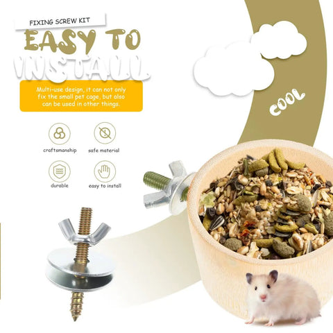 Premium Top Shelf Bird Cage Retaining Screws And Perch Hardware Kit With 16 Heavy Duty Bolts And Nuts Plus Gaskets For Small Pet Enclosure Fastening No Sweat Install Replacement Parts displayed with food.