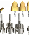 Essential 6 Piece Pipe Threader Kit With 3 Step Drill Bits For Professional NPT Threading And Drilling On PVC Plastic Pipes, three brass dies and drill bits