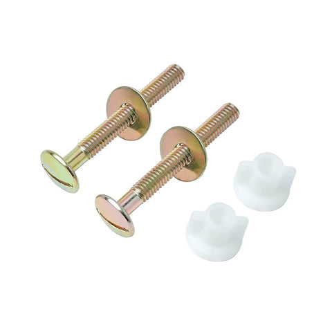Tough As Nails Toilet Seat Bolts And Nuts Kit Four Piece Heavy Duty hinge screws, 70mm steel bolts and plastic down locks.