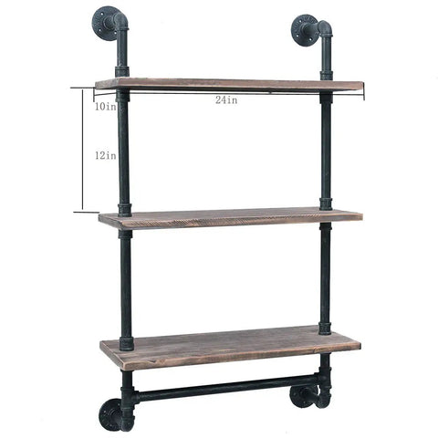 Industrial Pipe Shelves Rustic Wall Shelf With Towel Bar 24 Inch 3 Tier Wood And Iron Pipe Rack For Bathroom And Home