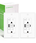 20 Amp GFCI Outlet With USB C And USB A Ports Self Test LED Indicator Residential And Commercial Grade Includes Wall Plate And Screws 2 Pack White Durable, front view