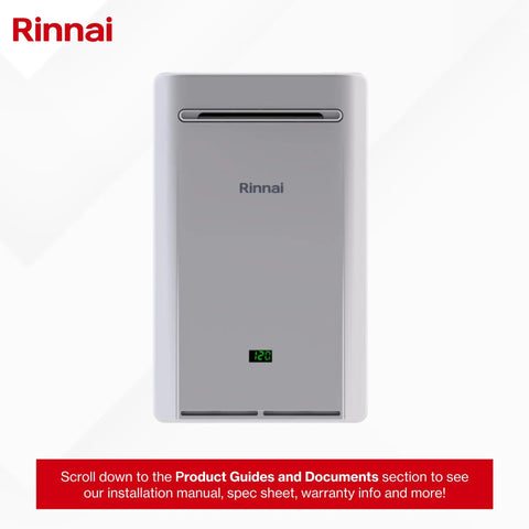 Natural Gas Tankless Water Heater Featuring Smart Circ Recirculation Pump That Syncs To Your Daily Grind For Always Hot Taps, front view.