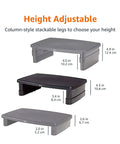 Height Adjustable Monitor Stand Riser With Storage Organizer For Ergonomic Slick Desk Setup Supports Monitors And Laptops Up To 22 Lbs Space Saving Black Finish showing various height options and stackable legs.