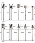 Top Shelf Tungsten Carbide Rotary Burrs Kit With A Rock Solid 1/8 Inch Shank, various shapes and sizes for metal shaping.