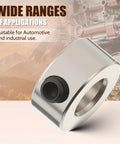 Front view of a silver steel shaft collar with 5.05 mm bore, 10 mm OD, 5 mm width