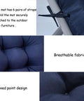 Close-up of navy blue Comfy Patio Chaise Lounger Cushion With Thick Padding And Six Tie Straps For Lounge Chairs, showing fabric and straps.