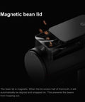 Timemore Sculptor 078S Electric Coffee Bean Grinder With Flat Burrs black magnetic bean lid preventing spills from coffee beans.