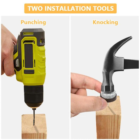 Installing Heavy Duty Screw In Felt Pads 60 Pack 28Mm with punch drill or hammer tool on wooden furniture legs.