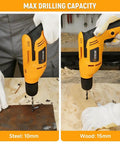 Powerful 400W Corded Drill For DIYers And Handy Pros, 0-3500 RPM Variable Speed, 10mm Metal And 15mm Wood Capacity in use