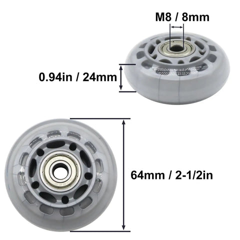 64mm Inline Skate Wheels With ABEC7 Bearings And 82A Polyurethane Clear Replacement Wheels dimensions in detail, 4 pack