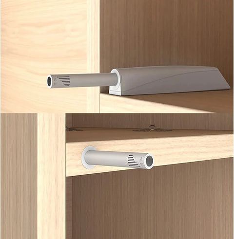 Push To Open Cabinet Latch Set, Door Catch And Drawer Closure, 2 Pack, Spring Loaded Plunger, installed in wooden cabinet