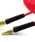 Heavy Duty Polyurethane Recoil Air Hose Self Coiling Compressor Line 1/4 In By 25 Ft connectors showing quick connect fittings