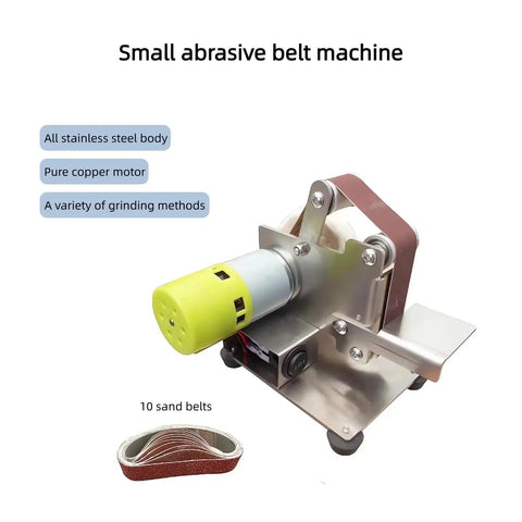 Professional Grade Mini Belt Sander Boasting A Sick Pure Copper Motor Versatile Electric Polisher Adjustable Sharpener, stainless steel body.